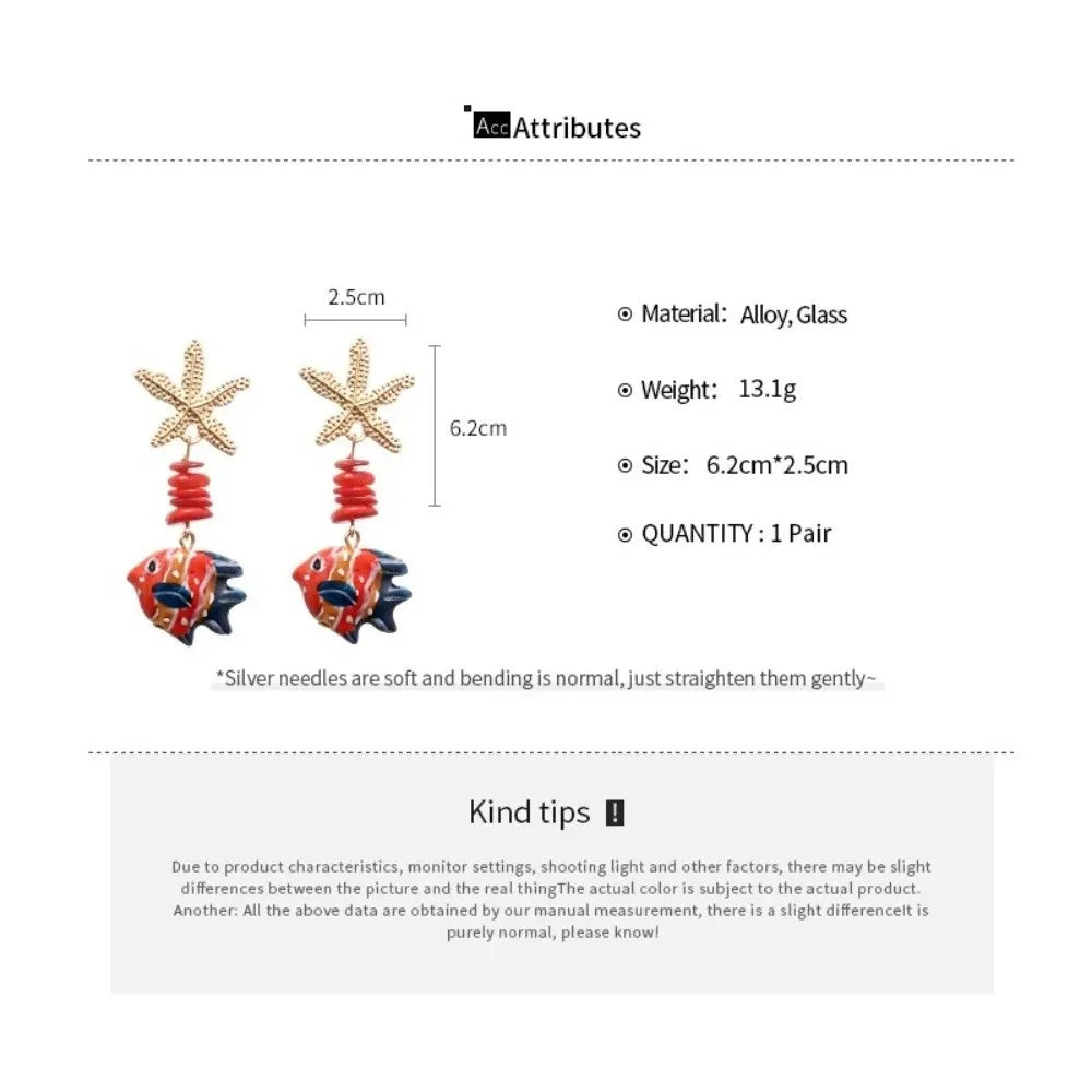 Ocean Glass Beaded Fish & Starfish Drop Earrings | Summer Jewelry