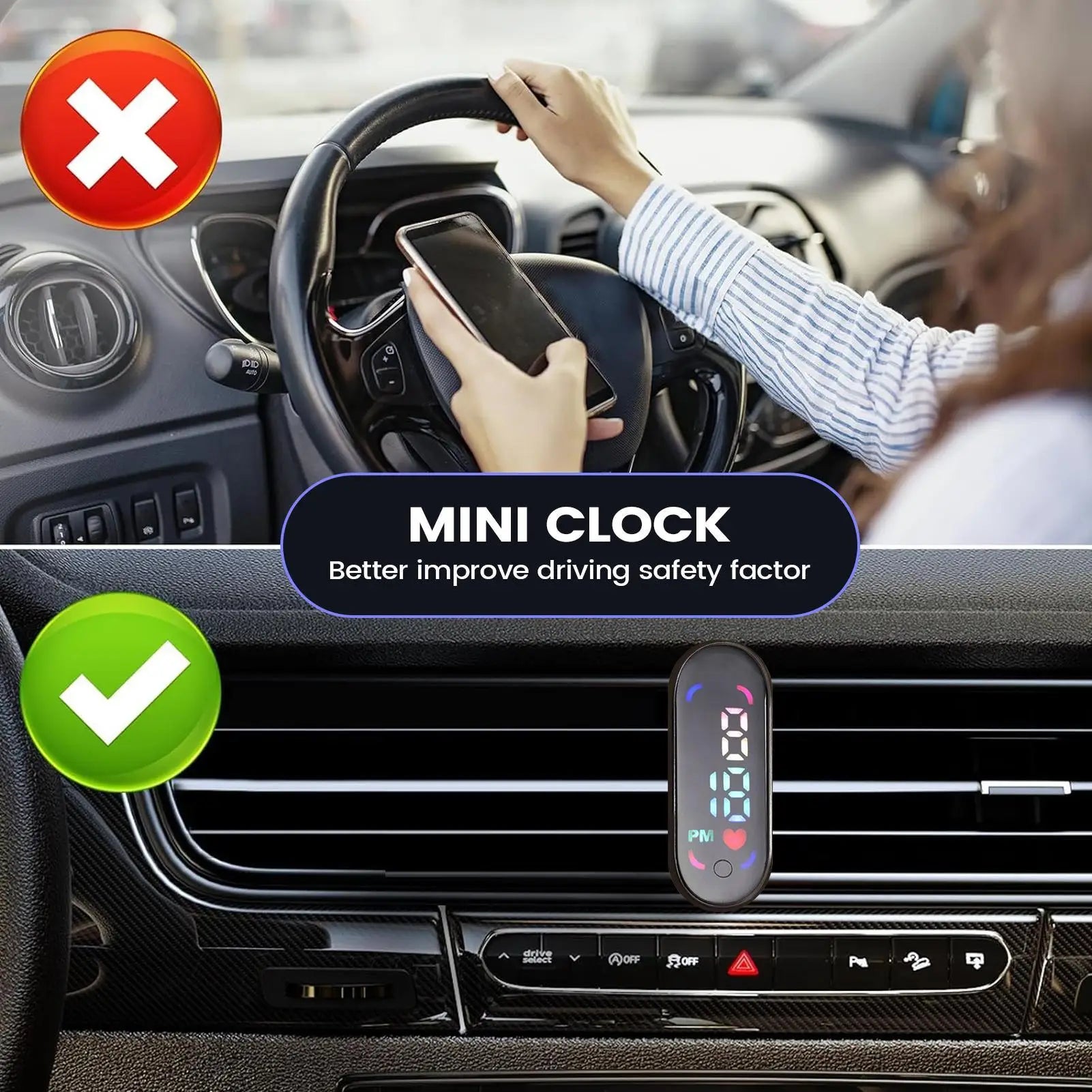 Waterproof Digital Clock with Luminous Display Mini Adhesive Car Clock for Truck Motorcycle Bike Travel, 12/24H Mini Clock Peaceful Pleasures Health and Wellness