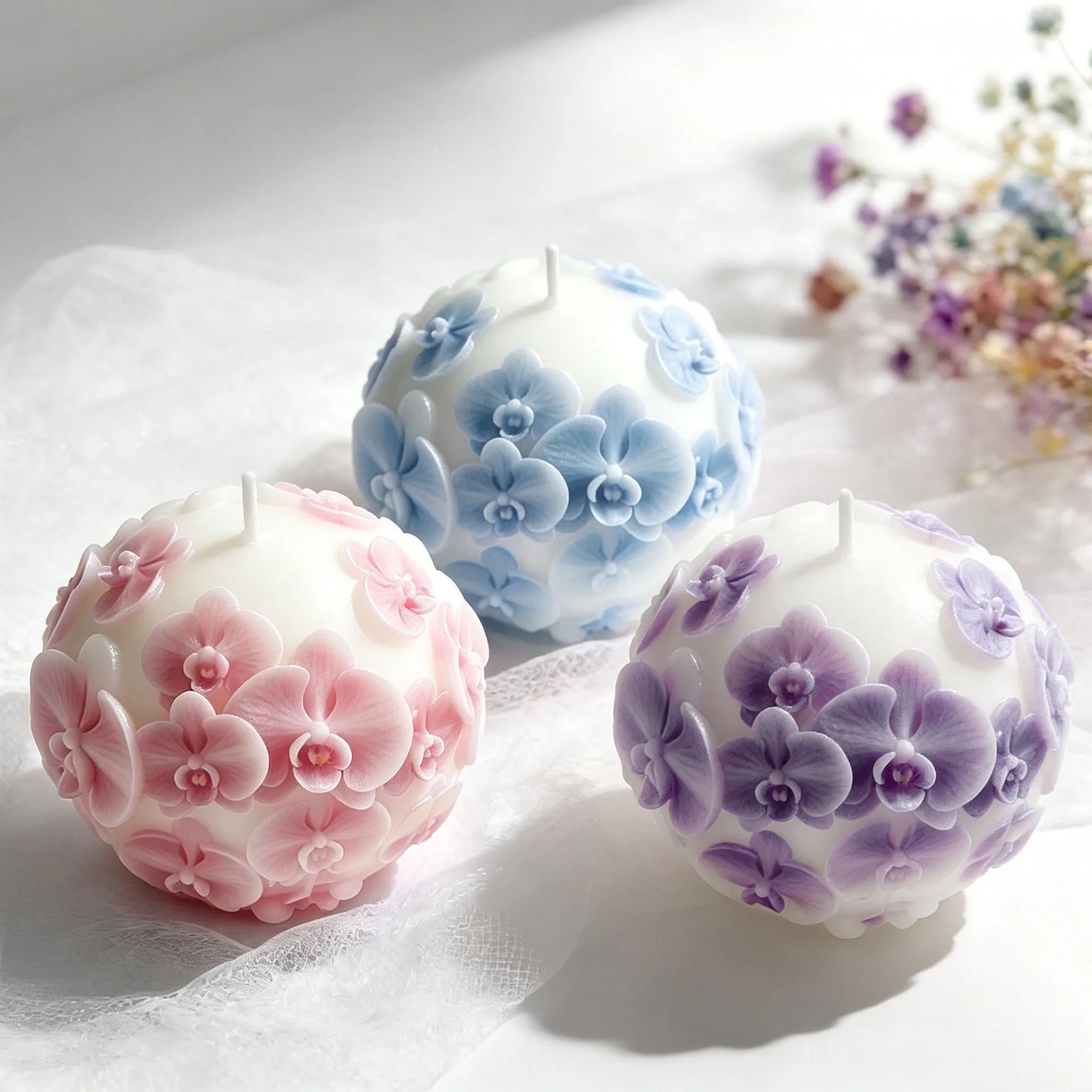 3D Orchid Ball Silicone Mold – Flower Sphere Candle & Soap