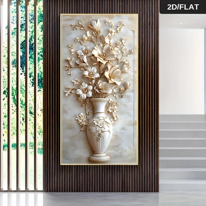 Frameless Modern Abstract Golden Vase Floral Wall Art Canvas Painting Large Home Decor High-Quality Print Art Canvas Wall Decor Peaceful Pleasures Health and Wellness