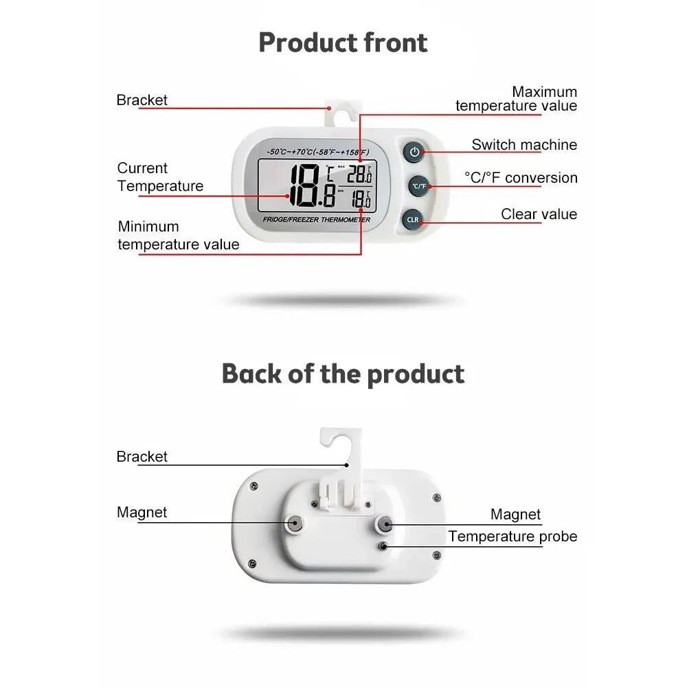 Fridge Thermometer With Hook Anti-Humidity Refrigerator Freezer Electric LCD Display Digital Thermometer Temperature Monitor Peaceful Pleasures Health and Wellness