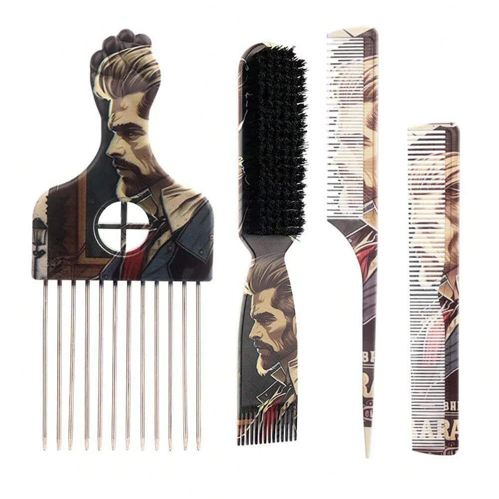 3-Piece Retro Men's Hair Styling Set – Pomade Brush & Pin Comb