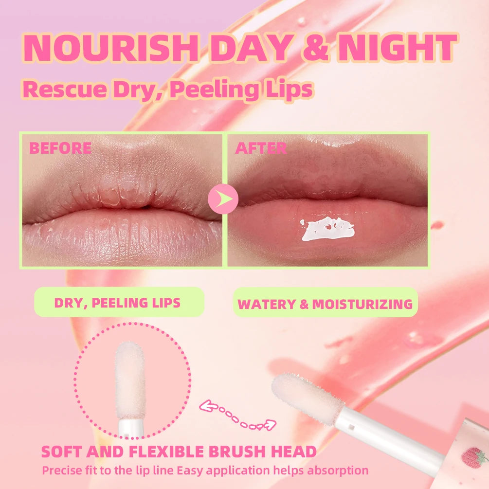 QIBEST Fruit Lip Balm Oil Plumping Lip Gloss Moisturizing Makeup Primer Sexy Plump Lip Glow Oil Lip Plumper Care Lips Cosmetics Peaceful Pleasures Health and Wellness