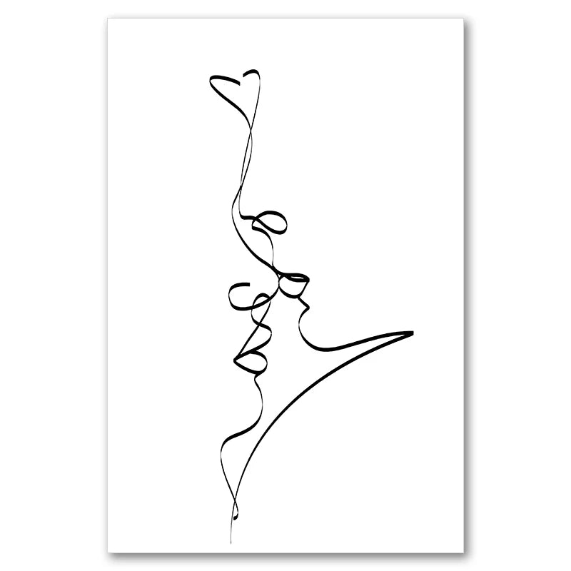 Black & White Couple Kiss Canvas Print | Minimalist Wall Art