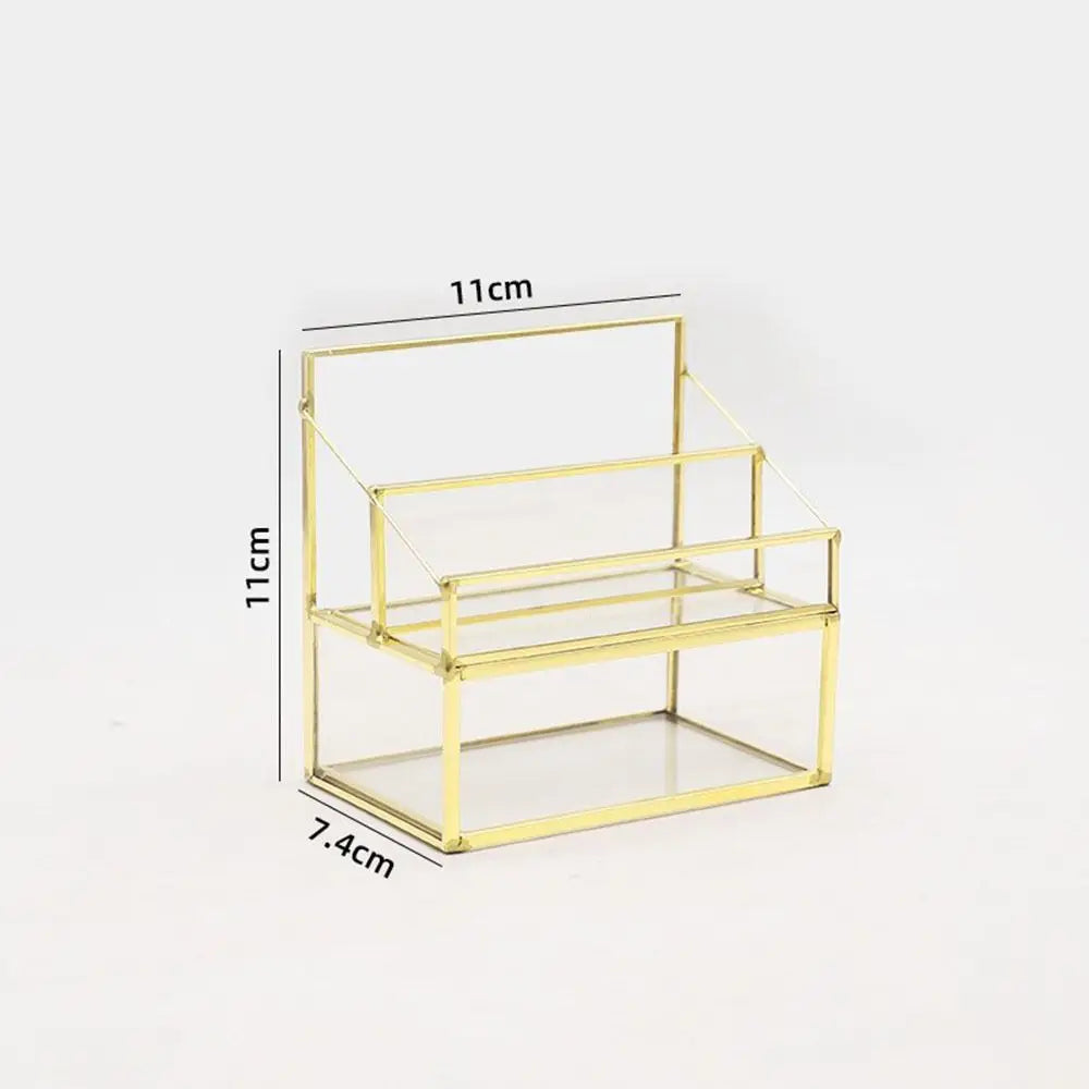 Metal Glass Business Card Holder Stand Professional Elegant Vintage Clear Golden Edge Holder Durable Peaceful Pleasures Health and Wellness