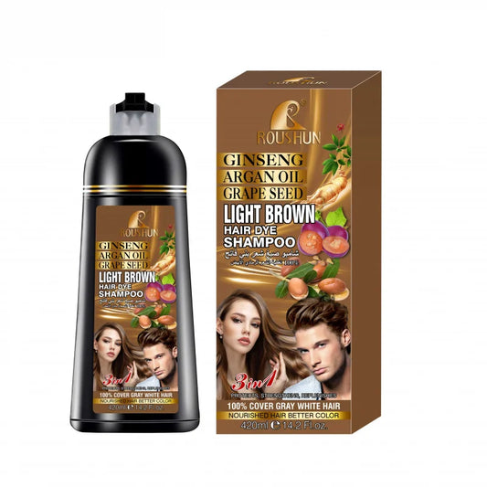 420ml ROUSHUN Light Brown Hair Shampoo Hair dye Ginseng Ginger Hair Dye Nourishing Care Hair Coloring Shampoo3Combination1 Peaceful Pleasures Health and Wellness
