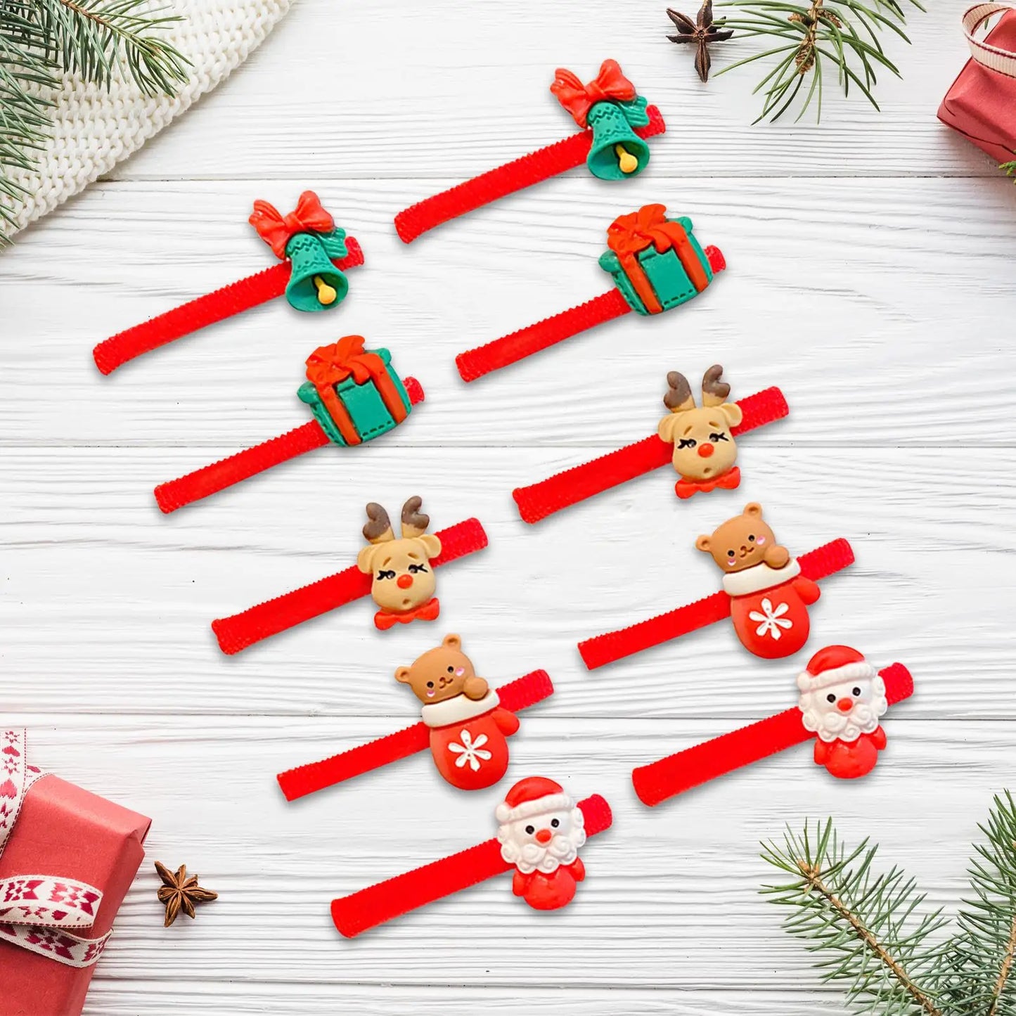 10-Pack Christmas Hair Ties – Santa & Snowman Elastic Bands