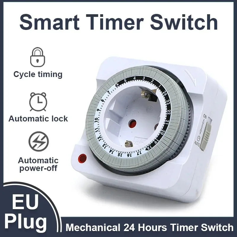 24 Hours Mechanical Cycle Timing Switch Socket EU Plug Smart Countdown Auto Power-off Indoor Timer Peaceful Pleasures Health and Wellness