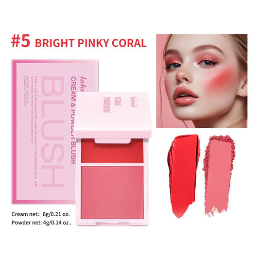 Dual Cream & Powder Blush Palette – Peach Pink, Long-Lasting Blush Palette Oasis Select E