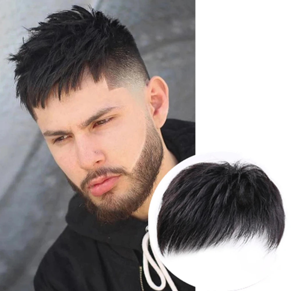 Men's Black Clip-On Hair Topper | Short Hair Coverage Piece