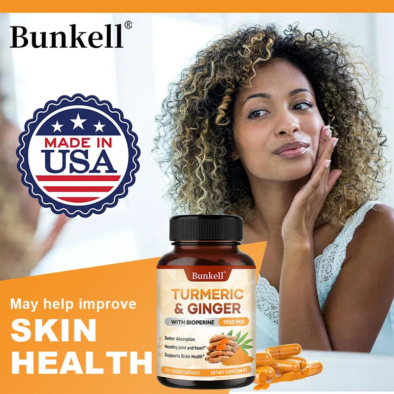 Turmeric Curcumin Ginger Supplement with Bioperine Black Pepper, Antioxidant, Joint Comfort, Digestive & Immune Support Peaceful Pleasures Health and Wellness