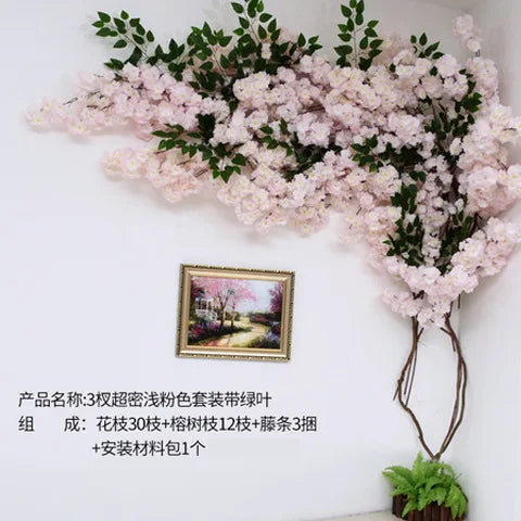 Artificial Cherry Blossom Tree Silk Flower Wall Vine Decor