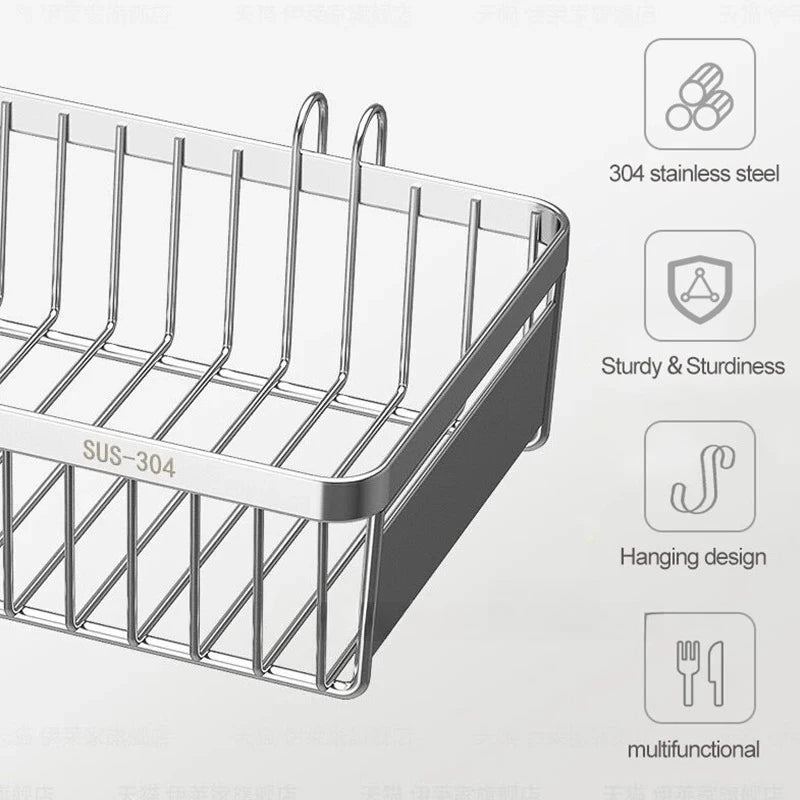 Hanging Cutlery Holder Drainer Spoon Fork Chopsticks Storage Basket Rack 304 Stainless Steel Tool Organizer,Kitchen Accessories Peaceful Pleasures Health and Wellness