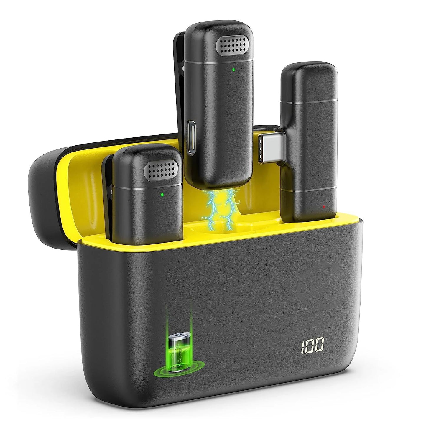 K30 Wireless Lavalier Microphone Charging Case Mic Portable Audio Video Recording for iPhone Android Notebook Live Gaming Mic Peaceful Pleasures Health and Wellness Yellow 2in1-Type-C