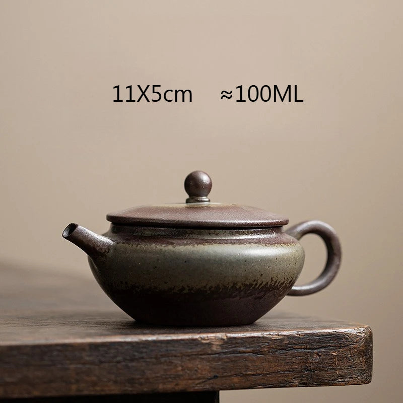 Chinese Ceramic Kung Fu Teapot | Retro Flat Pot Tea Kettle Ceramic Teapot Peaceful Pleasures Health and Wellness