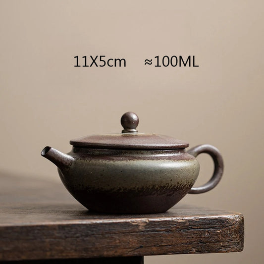 Chinese Ceramic Kung Fu Teapot | Retro Flat Pot Tea Kettle Ceramic Teapot Peaceful Pleasures Health and Wellness