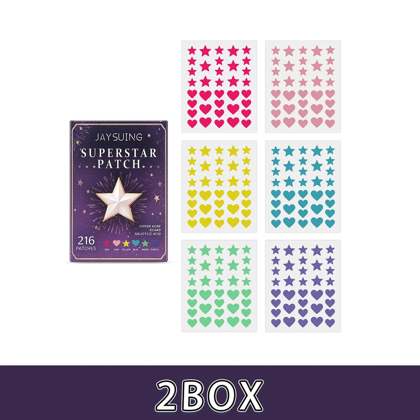 216PCS Starry Multicolor Pimple Patches Facial Cleansing Concealing Acne Blackhead Removal Skincare Hydrocolloid Pimple Patches Peaceful Pleasures Health and Wellness 432PCS(2BOX)