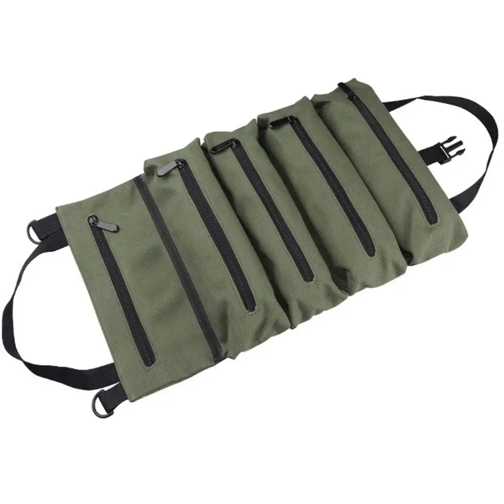 Canvas Tool Roll Storage Bag Multi-Pocket Tool Organizer Pouch Heavy Duty Wrench Roll Bag for Camping,Fishing,Outdoor Work Peaceful Pleasures Health and Wellness Green
