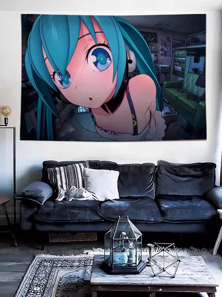 Japanese Hatsune Miku Miku Hanging Cloth Background Cloth Bedroom Room Anime Transformation Girl Heart Wall Wall Cloth Tapest Peaceful Pleasures Health and Wellness B313307 40x60cm Unframed