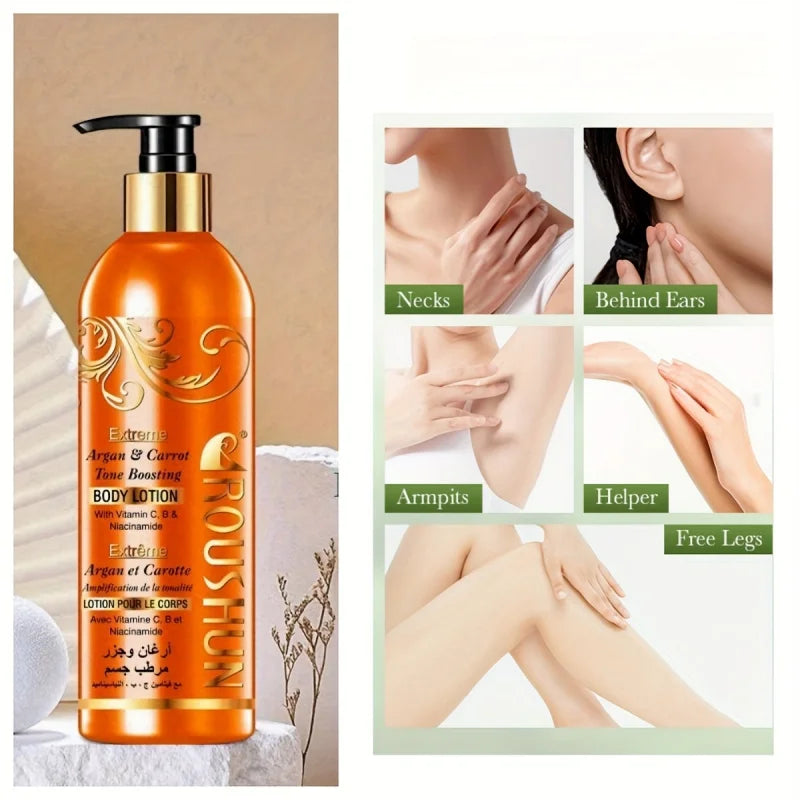 Moroccan Argan+Carrot Body Lotion Argan & Carrot Body Lotion 500ml Large Capacity Body Lotion Cream Hydrating Moisturizing Autum Peaceful Pleasures Health and Wellness