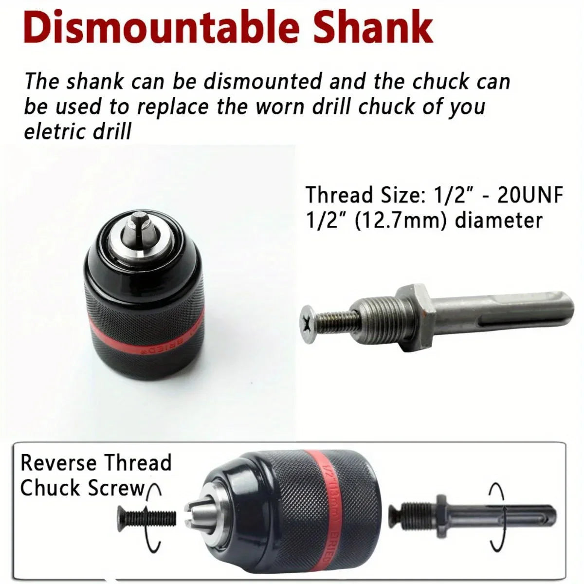 2-13mm Keyless Metal Drill Chuck | Hex, SDS & Square Adapter Peaceful Pleasures Health and Wellness
