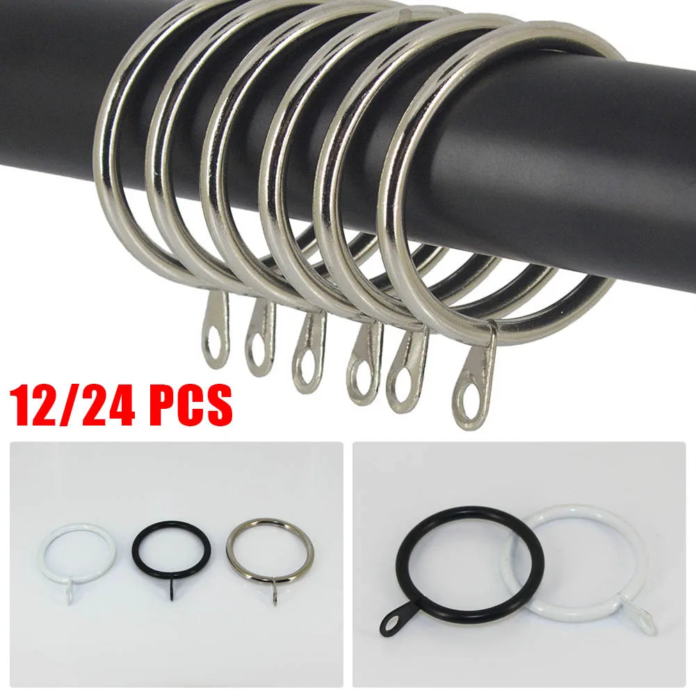 12 Curtain Rings Metal Black Silver White Iron Hanging Hooks Curtains