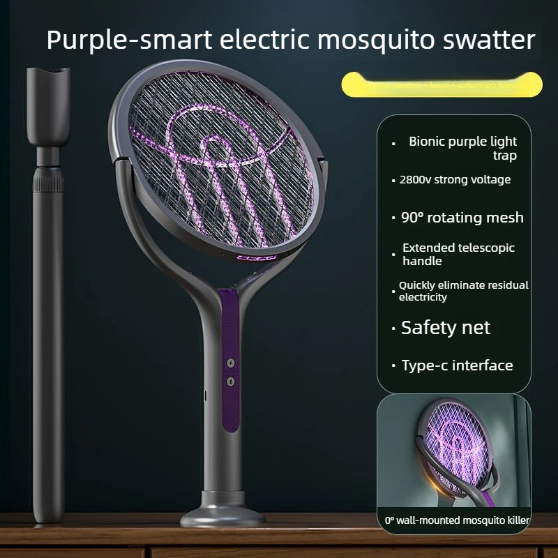 2-in-1 Electric Mosquito Swatter with LED Lamp | USB Rechargeable