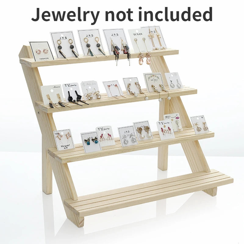 2/3/4/5-Layer Wooden Ear Stud Holder Earring Stand Display Rack Luxury Jewelry Display Holder Rack Tower Ear Card Display Stand Peaceful Pleasures Health and Wellness 4 Tier