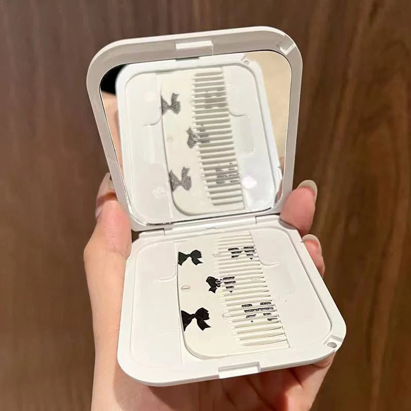 Bowknot Flip-Top Folding Makeup Mirror Portable Pocket Mirror Women Rectangle Cosmetic Make Up Mirror With Comb Peaceful Pleasures Health and Wellness