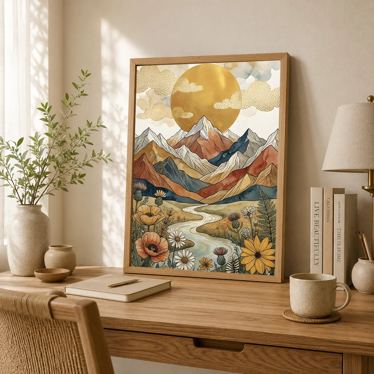 Boho Landscape Canvas Wall Art – Western Mountain Print Décor Canvas Wall Art Peaceful Pleasures Health and Wellness