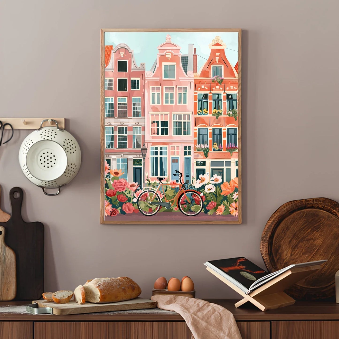 Amsterdam Travel Poster | Colorful Floral Canvas Wall Art Print