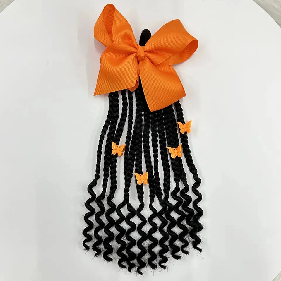 Kids Braided Ponytail with Beads and Bow Kids Hair Extension Ponytail with Curly End for Girls Black Girl Hair Accessories Peaceful Pleasures Health and Wellness orange