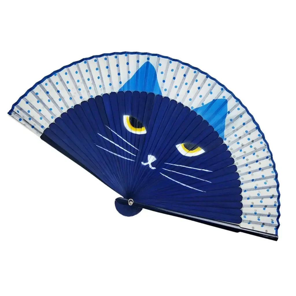 Bamboo Silk Cat Pattern Folding Fan – Decor & Gift