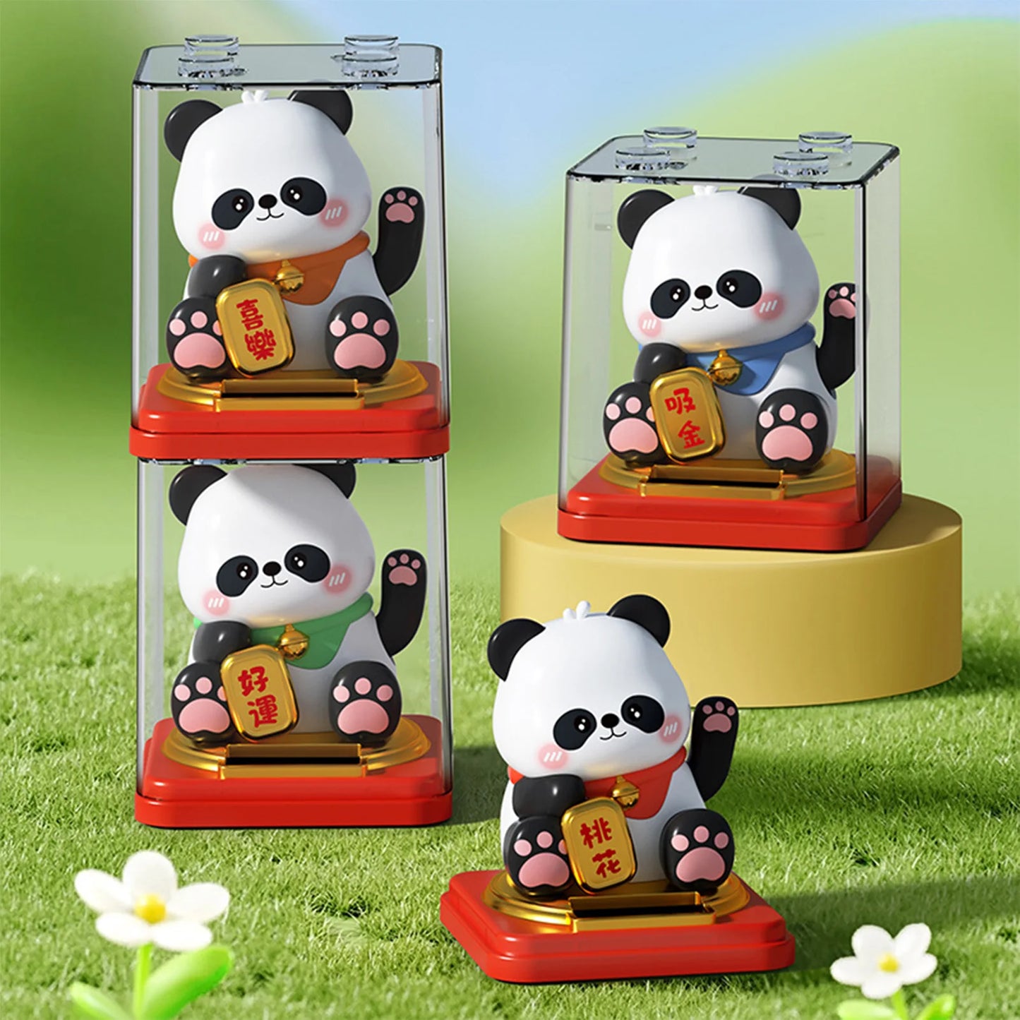 3 Inch Solar Powered Panda Auto Decor Good Luck Gift Automatic Swing Arm Business Opening Gift Solar Panda Lucky Ornament Peaceful Pleasures Health and Wellness