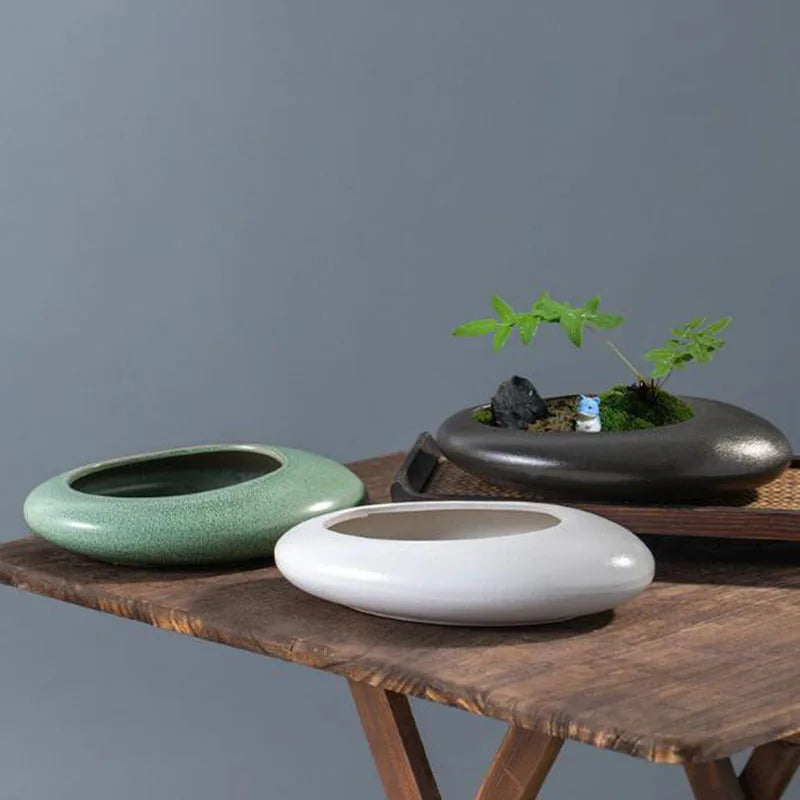HEYYES Ceramic Bonsai Vase | Succulent & Fern Plant Pot