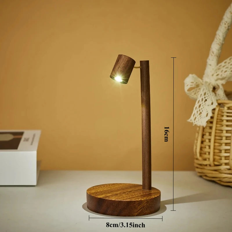 Retro Wooden LED Night Light | Rotary Switch Bedside Desk Lamp