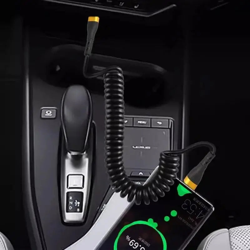 120W USB-C Coiled Car Charger Cable – PD Fast Charge