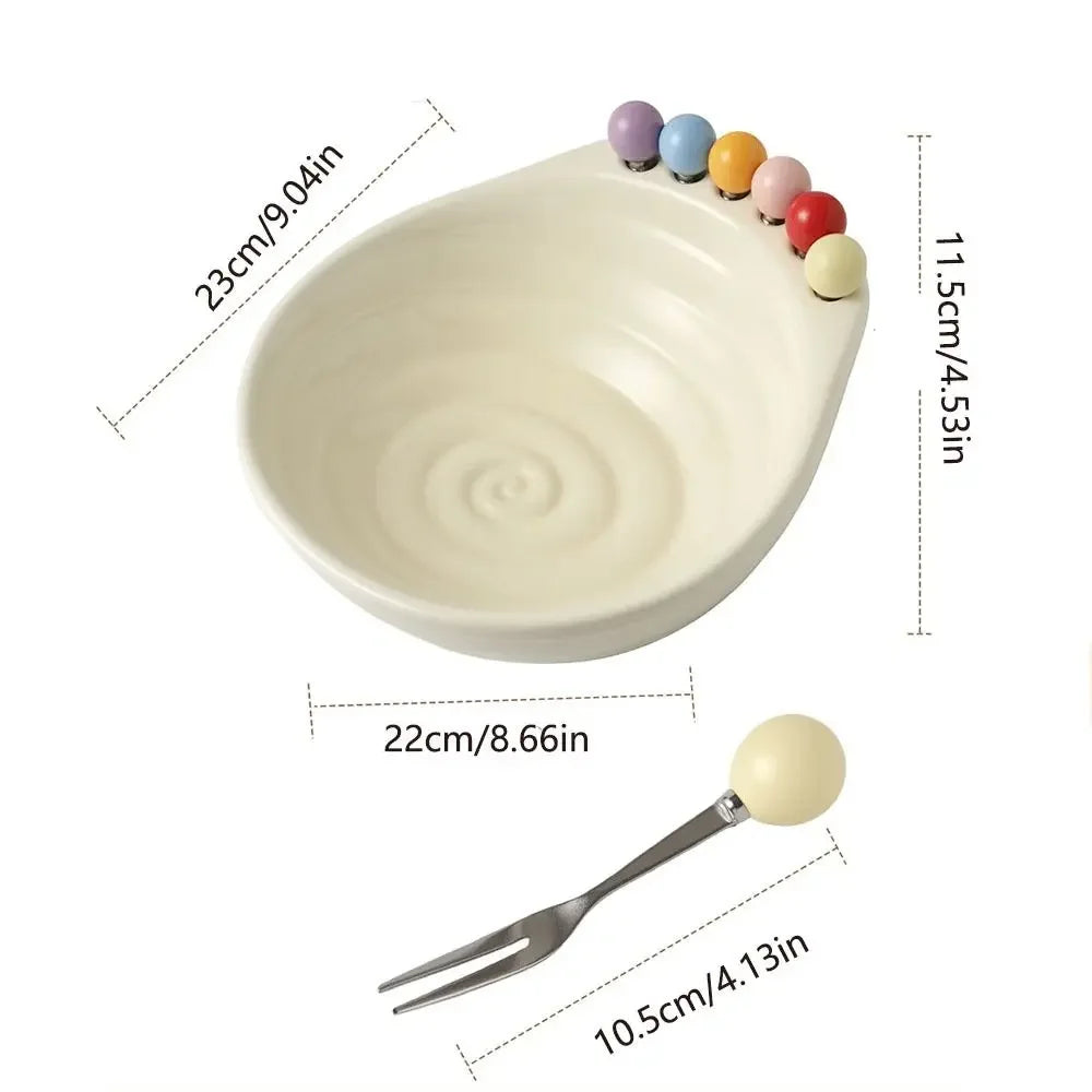Decoration Fruit Bowl with Fork Large Capacity Geometric Pattern Fruit Serving Plate With Fruit Fork ABS Snack Plate Peaceful Pleasures Health and Wellness