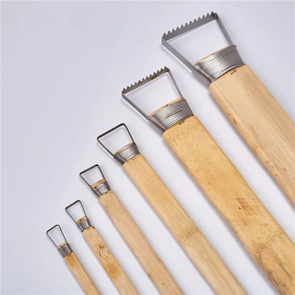 6x Widen Sawtooth Clay Texture Tool Paste Amending Tool Ceramic Sculpture Clay Plastic Bamboo Handle Pottery Clay Scraper Tool Peaceful Pleasures Health and Wellness