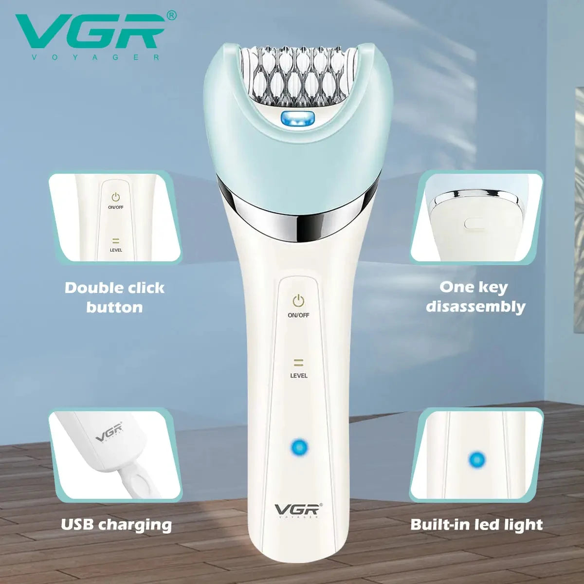 VGR IPX4 Waterproof Five in One Beauty Set Electric Women's Hair Removal Knife Floater Rechargeable Foot Scar Removal Set V-703 Peaceful Pleasures Health and Wellness