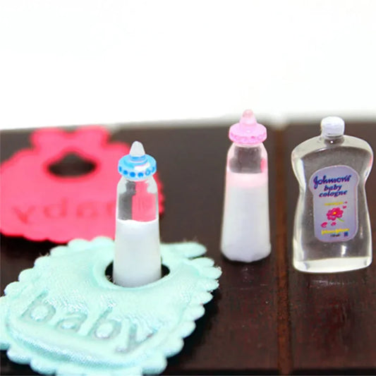 1:12 Dollhouse Miniature Baby Nursery Set – Bottles, Bibs & Shampoo Dollhouse Accessories Oasis Select
