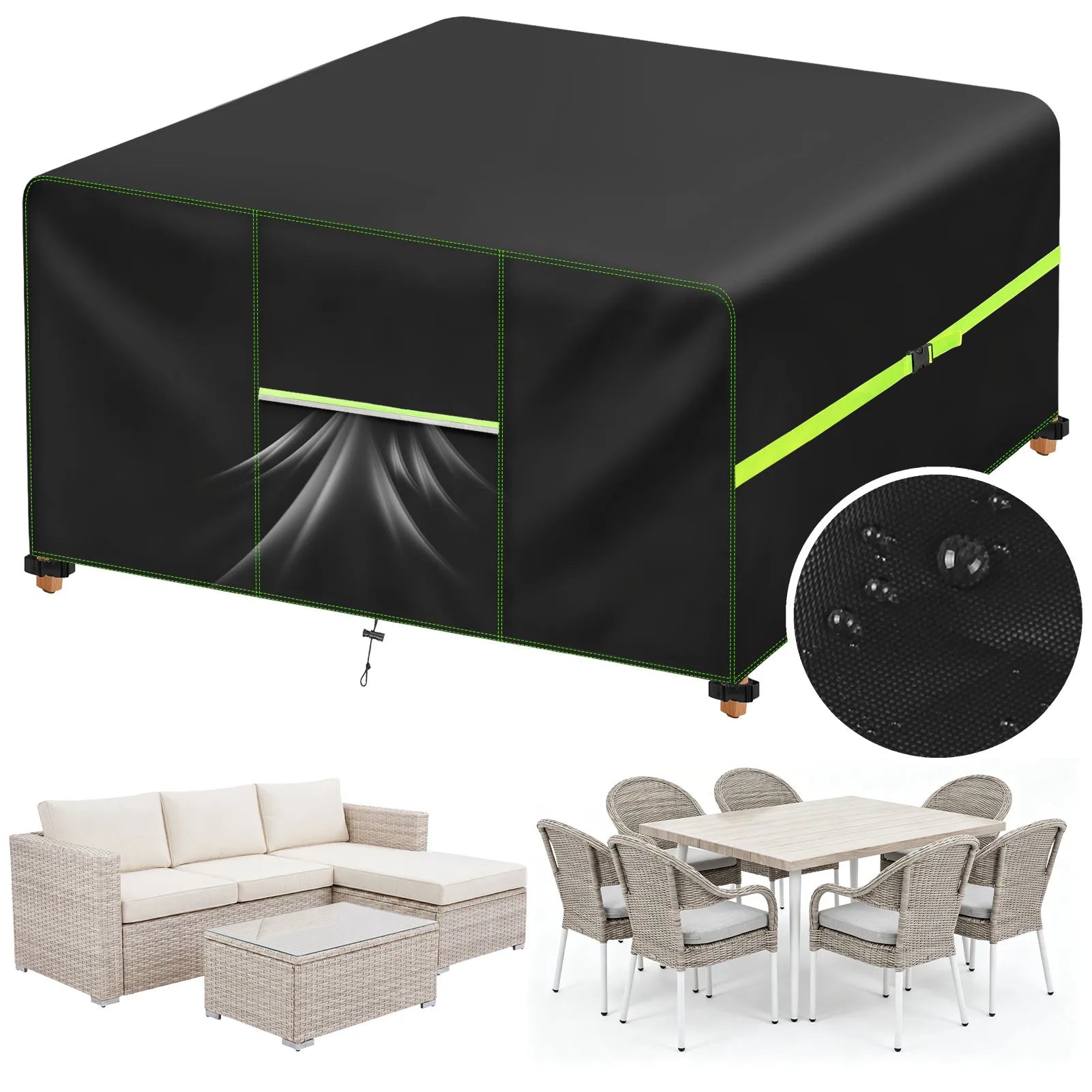 Garden Furniture Covers With Air Vent Waterproof Patio Rattan Sofa Table Chair Set Cover Outdoor Ddustproof Furniture Protector Peaceful Pleasures Health and Wellness Black 200x200x90CM