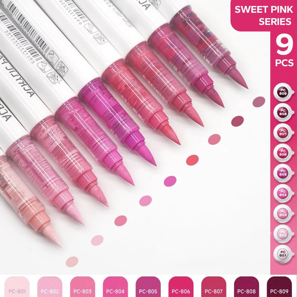 9-Piece Acrylic Brush Marker Set – Pro Art Markers for Artists