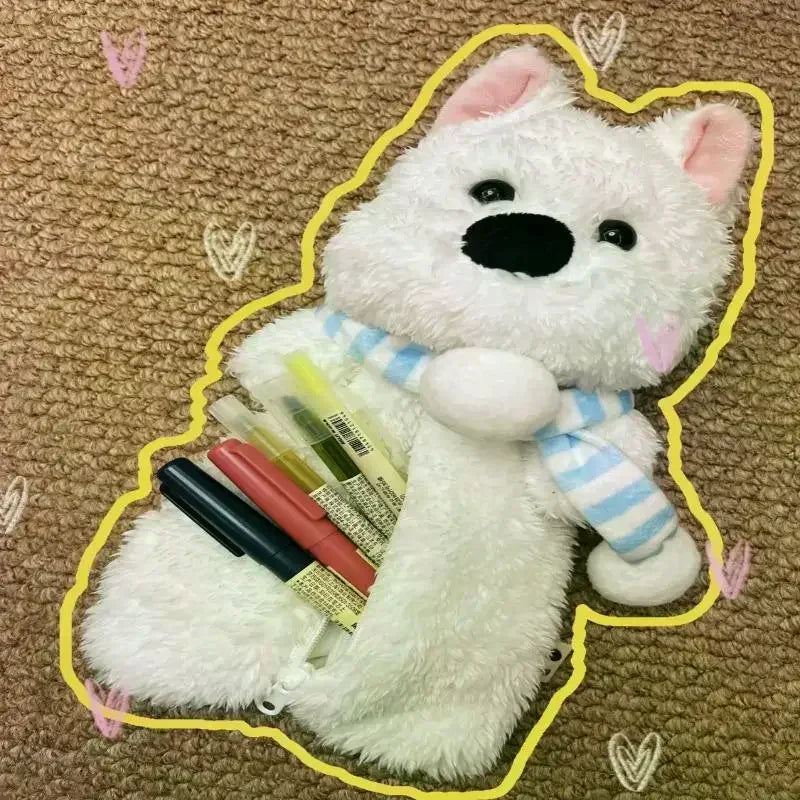 Cute Puppy Plush Pencil Case – Large Capacity Stationery Bag
