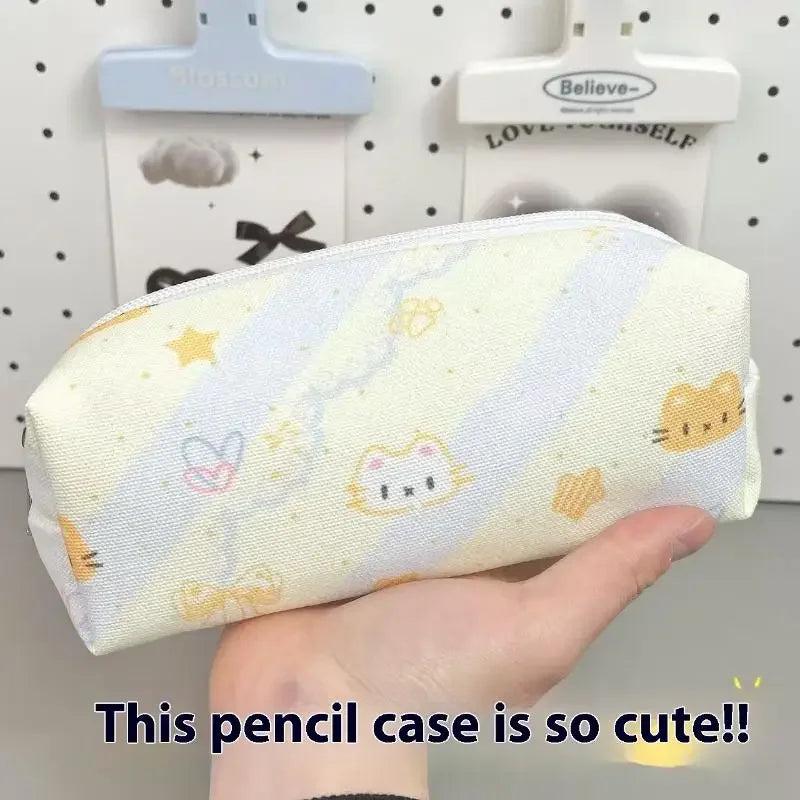 Cute Cat Pencil Case – Large Canvas Storage & Cosmetic Bag
