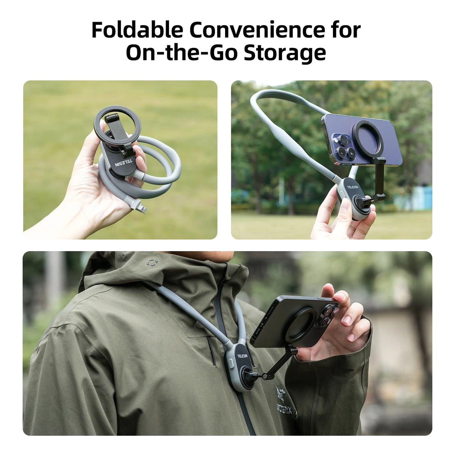 TELESIN Silicone Magnetic Quick Release Neck Mount Hold for IPhone 15 14 13 12 11 10 SAMSUNG HUAWEI XIAOMI Phone Accessories Peaceful Pleasures Health and Wellness