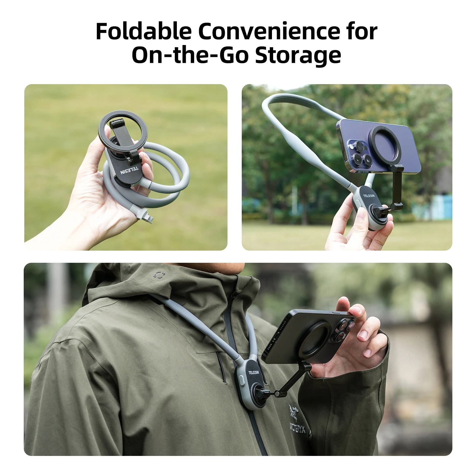 TELESIN Silicone Magnetic Neck Mount Quick Release Hold for IPhone 15 14 13 12 11 10 SAMSUNG HUAWEI XIAOMI Phone Accessories Peaceful Pleasures Health and Wellness