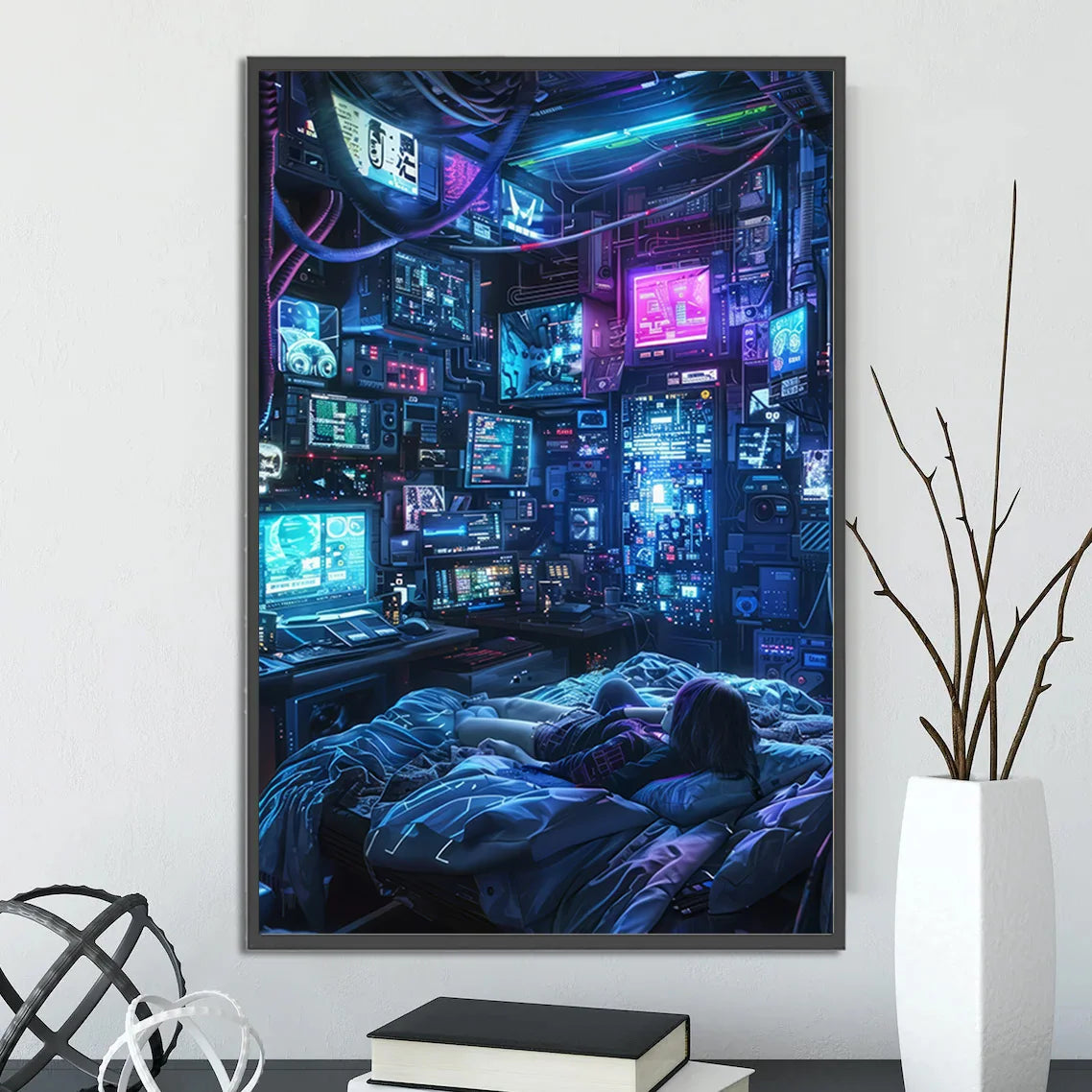 Cyberpunk City Poster Figures Home Decoration Painting Pictures Wall Cartoons Computer Room Wallpaper Gift Peaceful Pleasures Health and Wellness