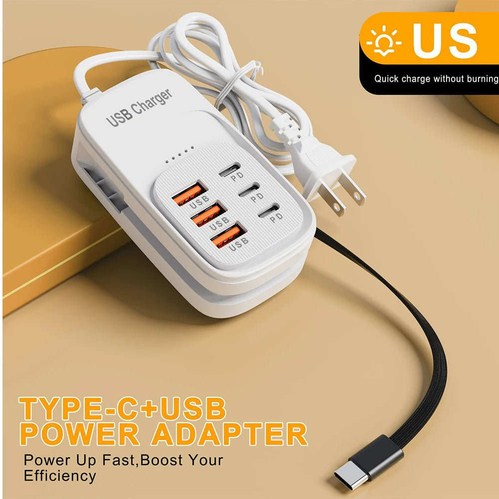Desktop USB Charging Hub 6-Port USB-A & USB-C PD Fast Charger