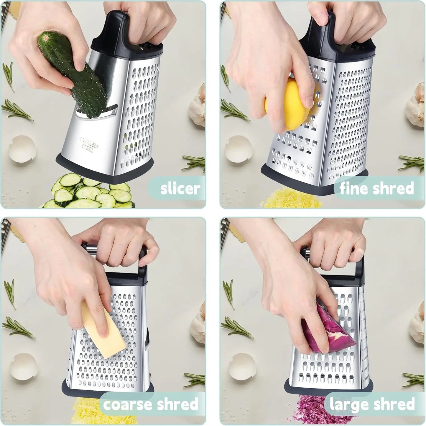 4-Sided Stainless Steel Box Grater with Container | Kitchen